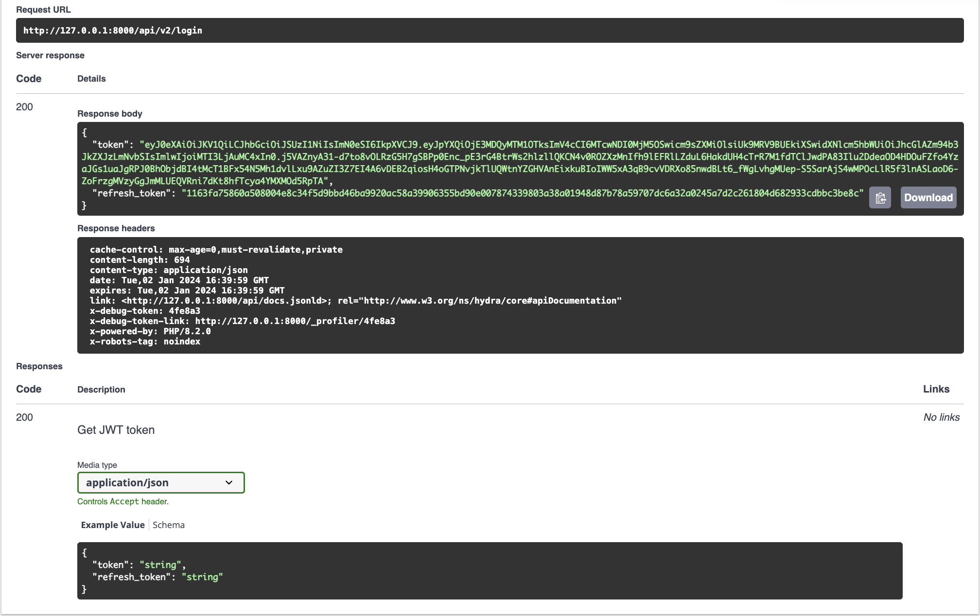 Login response